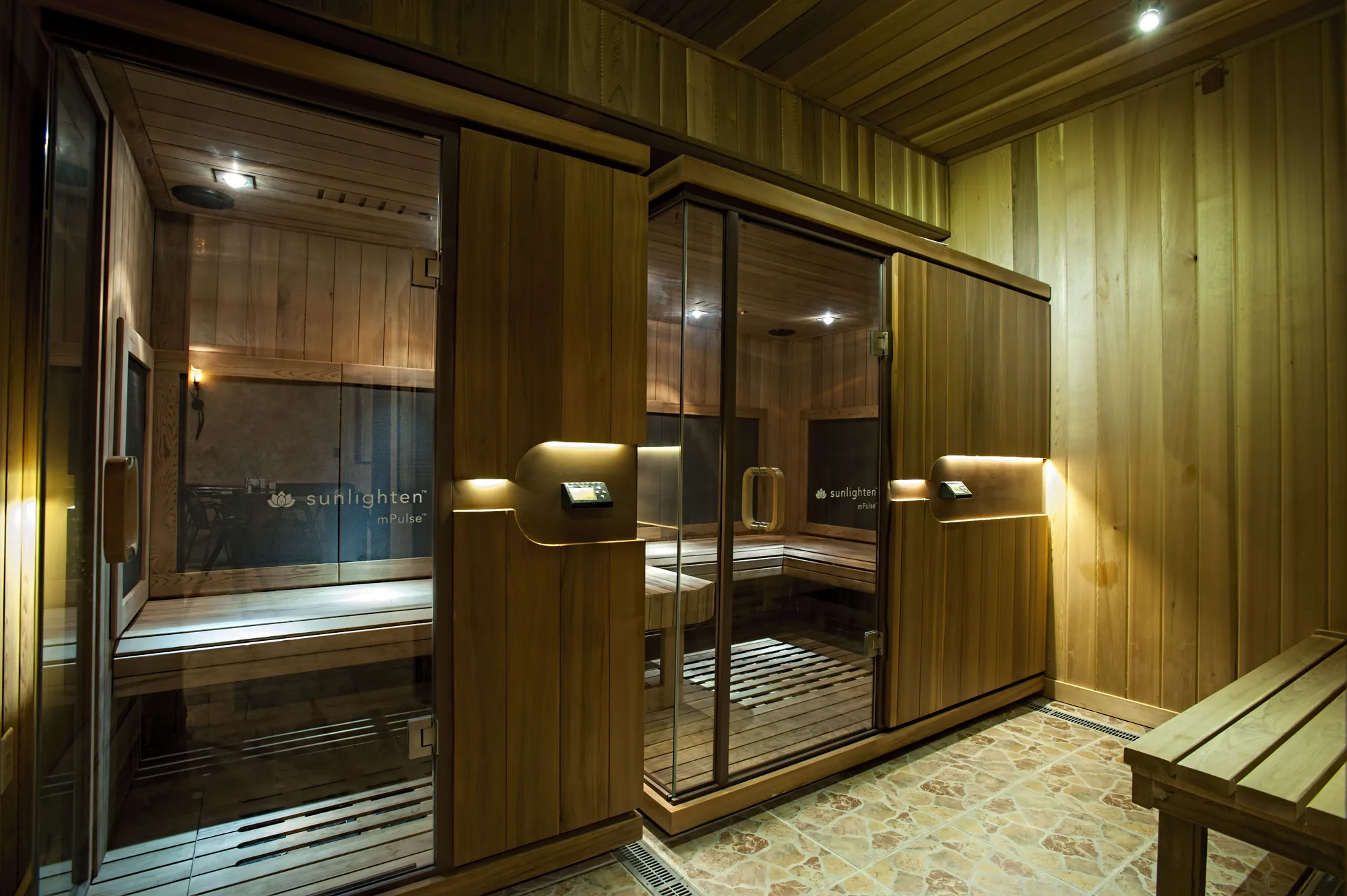 The infrared cabins, lit from inside.